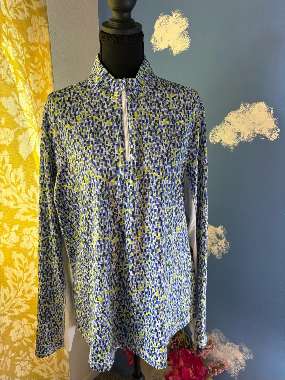 Callaway Golf Women’s Blue & Yellow Patterned Quarter-Zip Shirt, Size XL, NWOT